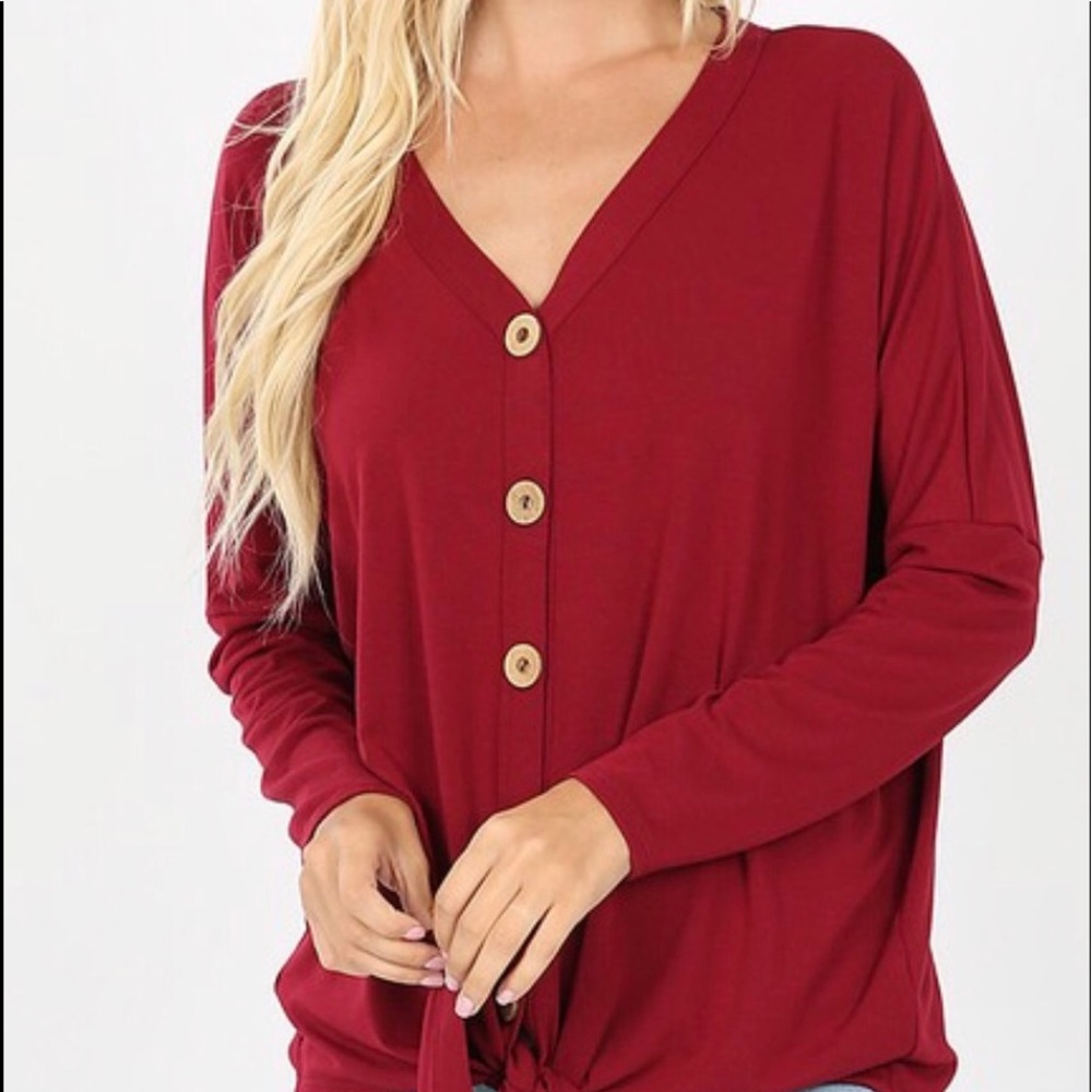 Faux button tie-front top